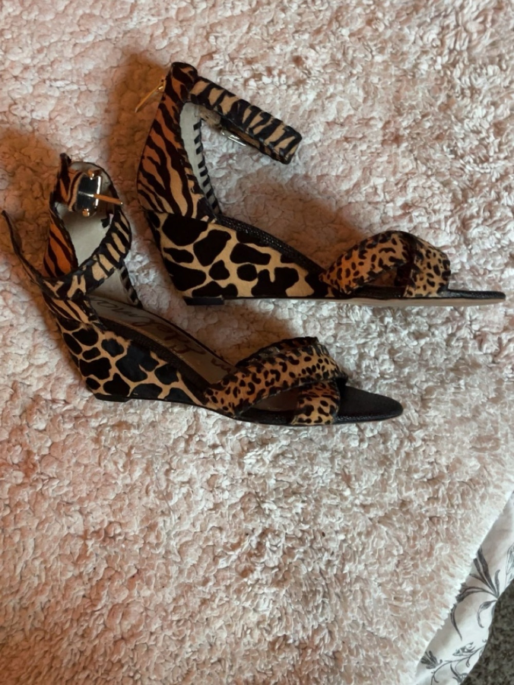 Sam Edelman Leopard & Giraffe Print Ankle Strap Wedge Sandals